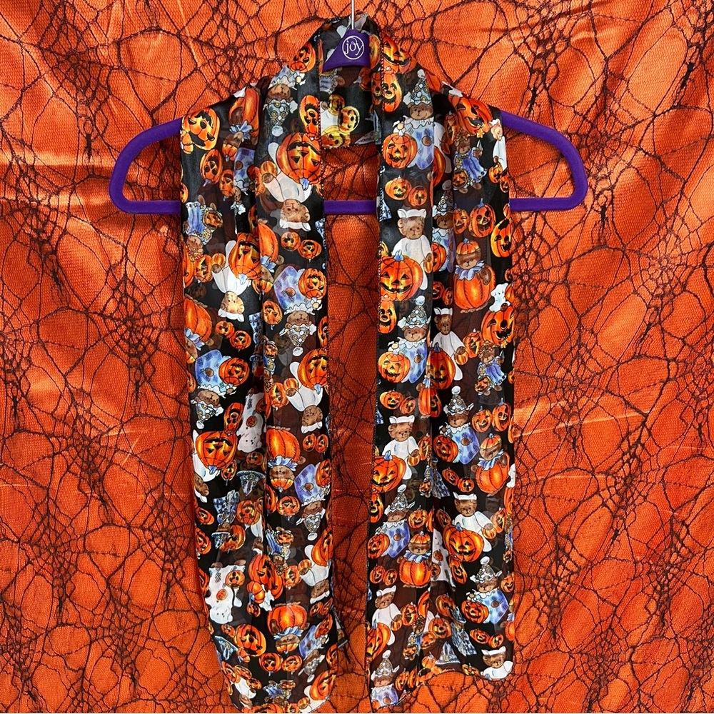 Vintage teddy bear trick or treaters Halloween stripe scarf